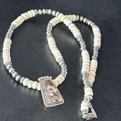 Navajo Wild Horse Turquoise Necklace Pendant | Sterling Silver | Authentic Native American Handmade | 14609