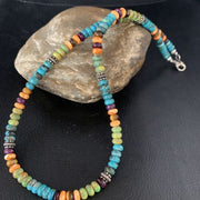 Navajo Blue Turquoise & Orange Spiny Oyster Necklace | Sterling Silver | 18" | 13433