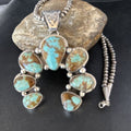 Navajo Blue #8 Turquoise Squash Blossom Necklace Pendant | Authentic Native American Sterling Silver | Naja | 14241