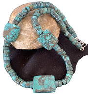 Native American Rustic Turquoise Nugget Heishi Bead Necklace | Sterling Silver | 22" | 01397