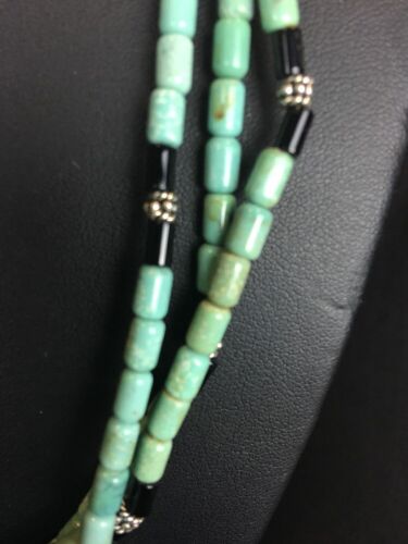 Turquoise Stone 3 Strand Sterling Silver Necklace | 22" Navajo Native American | 3266