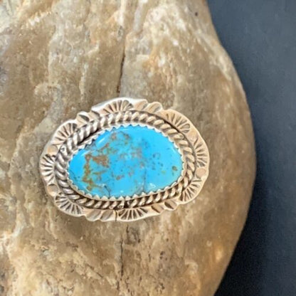Southwestern Navajo Blue Kingman Turquoise Ring | Sterling Silver | Sz 7 | 12955