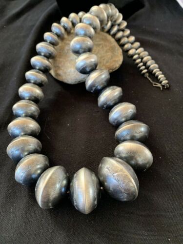 Navajo Handmade Stamped Sterling Silver Graduated Necklace | Native American | 30"| 221