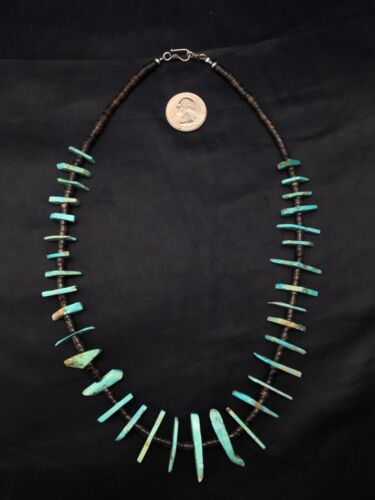 Navajo Green Turquoise & Bone Bead Necklace | Sterling Silver | 20" | Authentic Native American Handmade | 4360
