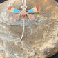 Zuni Turquoise Pink Mother of Pearl Inlay Dragonfly Necklace Pin Pendant | Sterling Silver | 12325