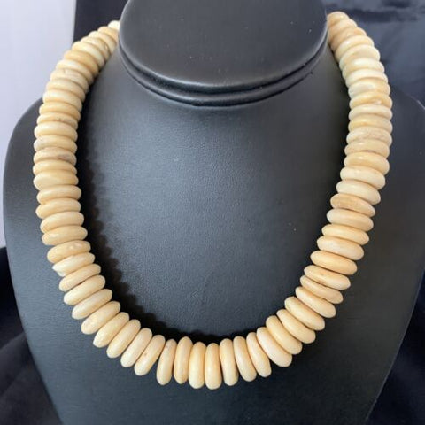 Native American Santo Domingo White Bone Bead Necklace | Brass | 18" | 12950