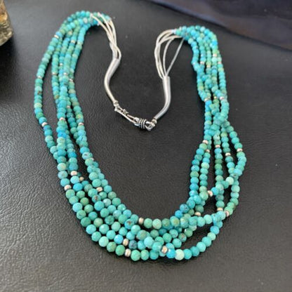 Navajo Sterling Silver Heishi Blue Turquoise Bead Necklace | 22" | Authentic Native American Handmade | 10921