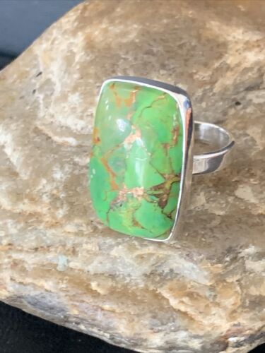 Adjustable Navajo Green Mojave Turquoise Ring | Sterling Silver | Sz 8 | 11790