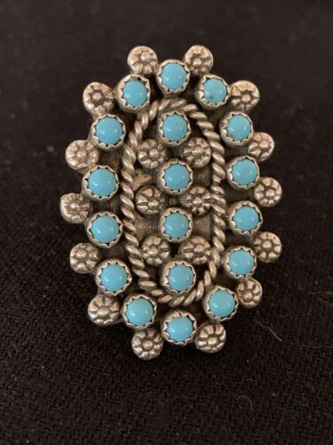 Navajo Blue Cluster Turquoise Petti-Point Ring | Authentic Native American Sterling Silver | Multi-Stone | Sz 7 | 618