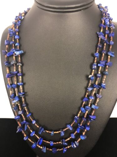 Navajo Multi Strand Necklace | Lapis Bone | Sterling Silver | 21" | Authentic Native American Handmade | 3343