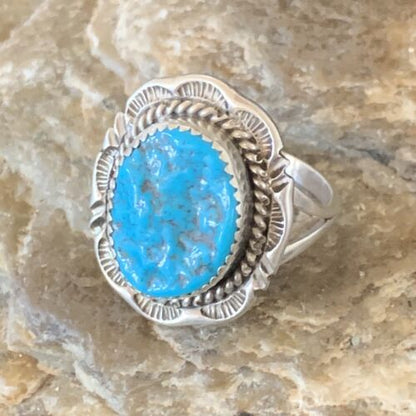 Navajo Blue Kingman Turquoise Ring | Sterling Silver | Sz 9 | 12953