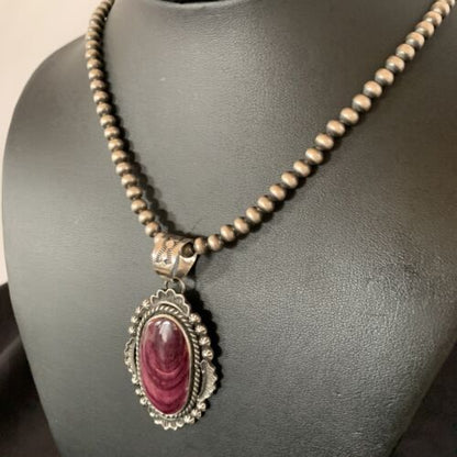 Navajo Purple Spiny Oyster Necklace Pendant | Sterling Silver | Authentic Native American Handmade | 11302