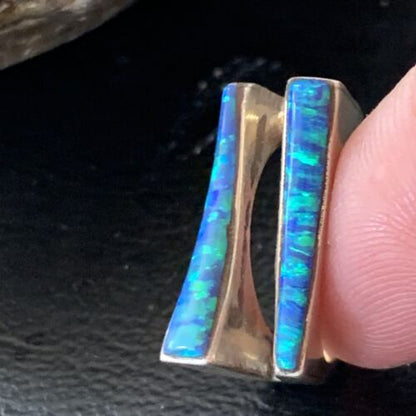 Navajo Blue Opal Inlay Band Ring | Sz 5.5 | Authentic Native American Handmade | 12418