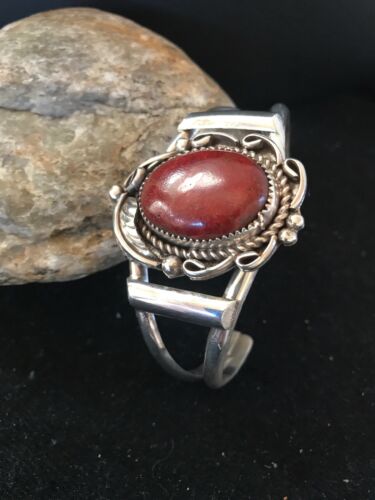 Native American Navajo Apple Coral Bracelet | Sterling Silver | J Platero | 8038