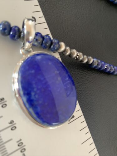 Native American Navajo Blue Lapis Pendant Necklace | Sterling Silver | Authentic Handmade | 11913 - Masha USA