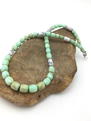 Navajo Green Chrysoprase & Howlite Necklace | Sterling Silver | Authentic Native American | Graduated | 21" | 4257