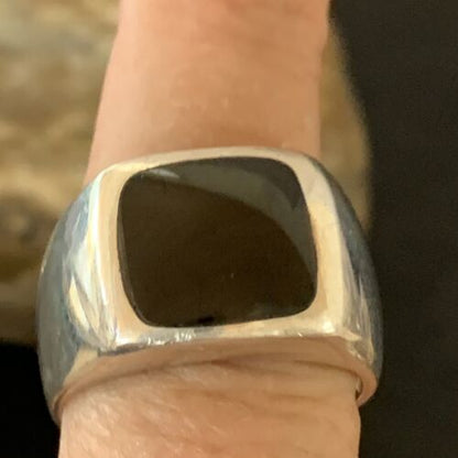Southwestern Men's Navajo Black Onyx Inlay Ring | Sterling Silver | Sz 10 | Authentic Native American Handmade | 10740