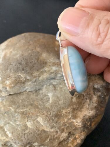 Navajo Sterling Silver Beads Necklace | Blue Larimar Pendant | Authentic Native American Handmade | 10831
