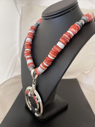 Turquoise Spiny Sterling Squash Blossom Necklace | Navajo Naja Pendant | Navajo Pearls | 21" | 00959