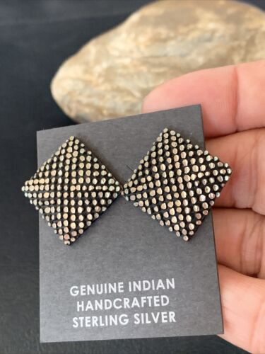 Old Pawn Southwestern Sterling Silver Stud Earrings | Diamond Cut | 1" | 12991