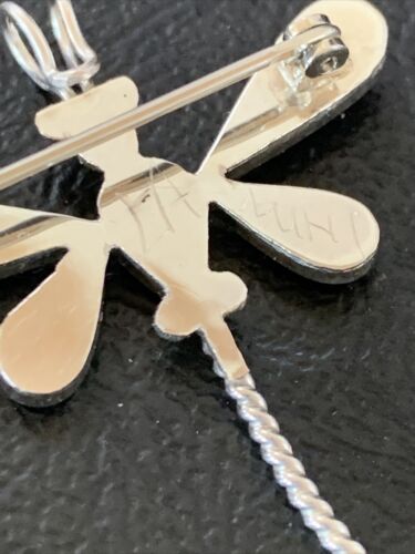 Zuni Turquoise Mother of Pearl Inlay Dragonfly Necklace Pin Pendant | Sterling Silver | 12322