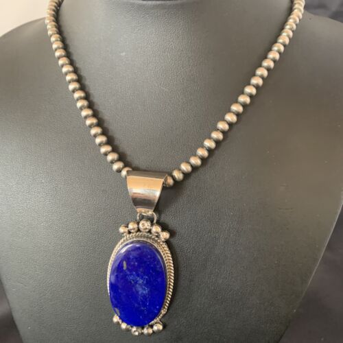Native American Navajo Blue Lapis Pendant Necklace | Sterling Silver | Authentic Handmade | 11678