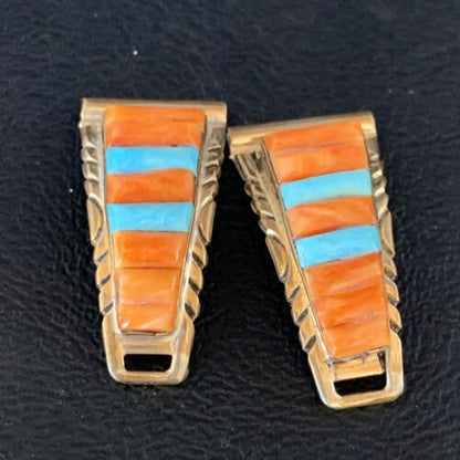 Navajo Turquoise Spiny Oyster Inlay Watch Tips | Sterling Silver & Gold-Filled | Authentic Native American Jewelry | 13726