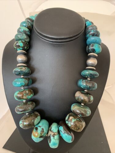 Navajo Pearls Sterling Silver Graduated Chunky Turquoise Necklace | Authentic Native American | 22" | 1749
