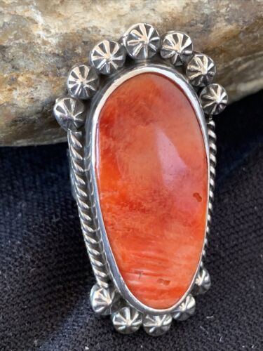 Navajo Red Spiny Oyster Ring | Sterling Silver | Sz 6.5 | Authentic Native American Handmade | 1005