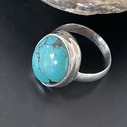 Navajo Spiderweb Blue Turquoise Ring | Sterling Silver | Sz 6.5 | Authentic Native American Handmade | 11442