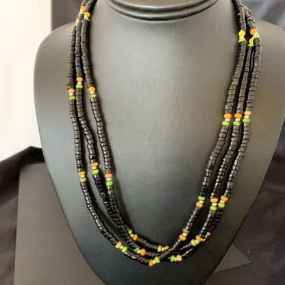 Navajo Sterling Silver Black Onyx Spiny Turquoise Bead Necklace Heishi 22" | Handmade 10893 - Masha USA