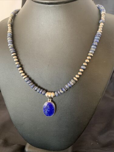 Native American Navajo Blue Lapis Pendant Necklace | Sterling Silver | Authentic Handmade | 12251