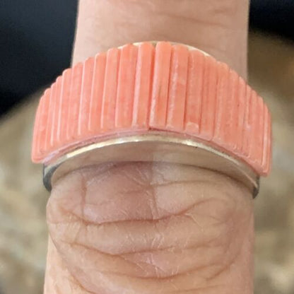 Navajo Pink Coral Inlay Band Ring | Sz 7 | Authentic Native American Handmade | 12411 - Masha USA
