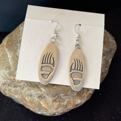 Native American Bearpaw Dangle Earrings | Hopi Sterling Silver Handmade | 01506