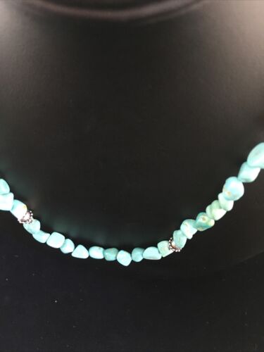 Native American Sterling Silver Blue Turquoise Necklace | 18" | Authentic Handmade | 10025 - Masha USA