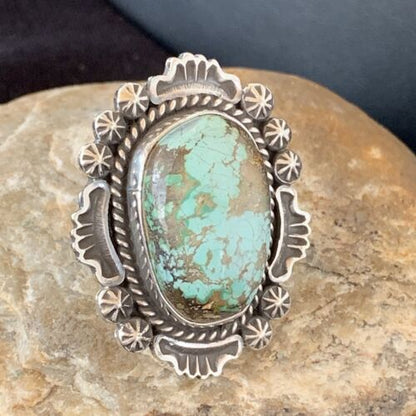 Navajo Green Royston Turquoise Ring | Sterling Silver | Sz 8 | Authentic Native American Handmade | 1476