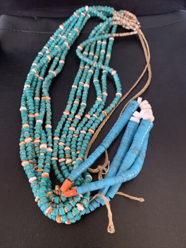 Native American Santo Domingo Spiny Blue Turquoise Shell Jacla Necklace | 36" | 13193