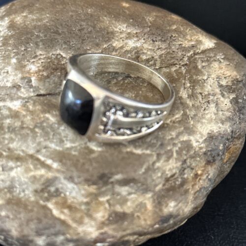Native American Men's Navajo Handmade Sterling Silver Black Onyx Ring | Sz 12.5 | 14446