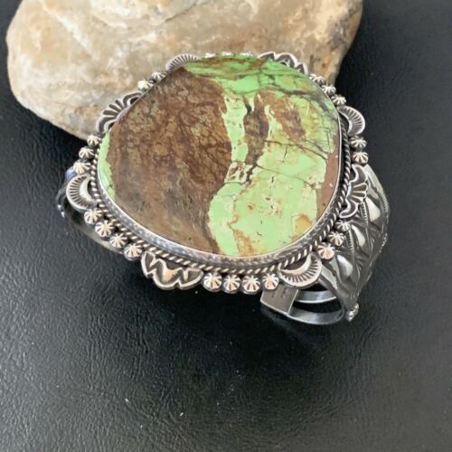 Native American Men's Navajo Bracelet | Sterling Silver Green Gaspeite | Authentic Handmade | 2046