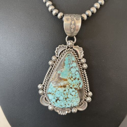 Navajo Royston Turquoise Pendant Necklace | Sterling Silver | Authentic Native American Handmade | 1367
