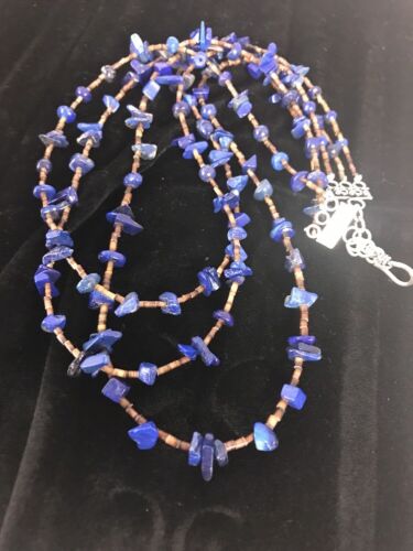 Navajo Multi Strand Necklace | Lapis Bone | Sterling Silver | 21" | Authentic Native American Handmade | 3343