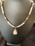 Navajo White Buffalo Turquoise Pendant Set | Sterling Silver | Authentic Native American Handmade | 12241
