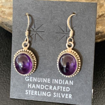 Navajo Purple Amethyst Dangle Drop Earrings | Sterling Silver | Authentic Native American Handmade | 12684