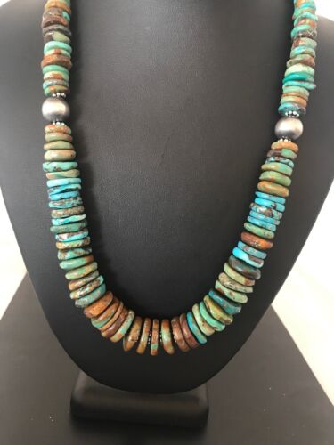 Navajo Blue-Green Turquoise Necklace | Sterling Silver | Authentic Native American Handmade | 20" | 8579