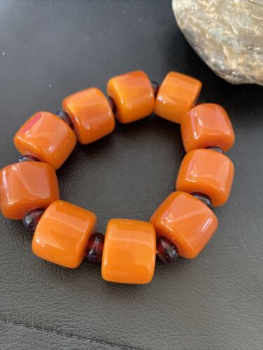 Southwestern Stretch Bracelet Set | Yellow Gold | Red Fossil Amber Stones | Authentic Native American Handmade | 10634