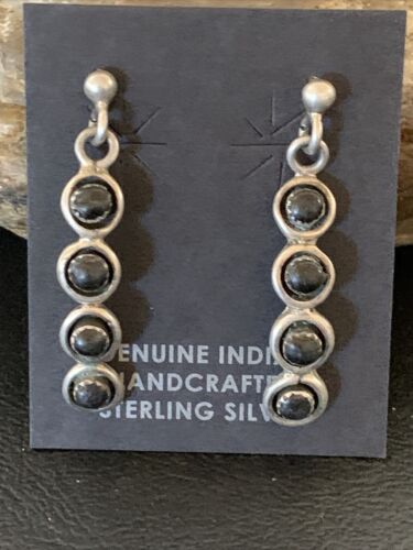 Navajo Multi-Stone Black Onyx Drop Earrings | Sterling Silver | 1.25" | 12649