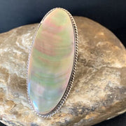 Native American Green Mother of Pearl Inlay Ring | Navajo Sterling Silver | Sz 7.5 | 12939