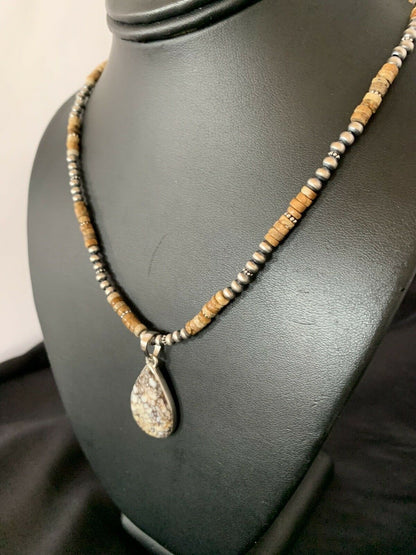 Men's Navajo Wild Horse Picture Jasper Pendant | Sterling Silver Necklace | Authentic Native American Handmade | 10332