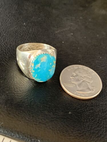 Navajo Blue Kingman Turquoise Ring | Sterling Silver | Sz 10 | Authentic Native American Handmade | 14150