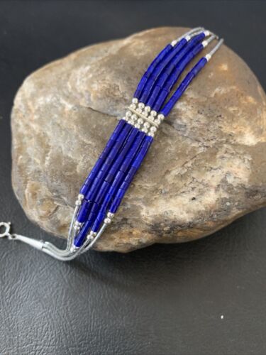 Beauty Stabilized 5-Strand Lapis Heishi Bracelet | Liquid Sterling Silver | 7.5" | 12637